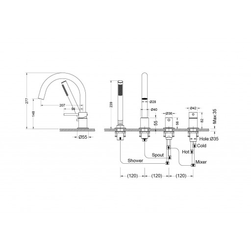 Смеситель на борт ванны AQUATEK Европа AQ1348CR однорычажный хром